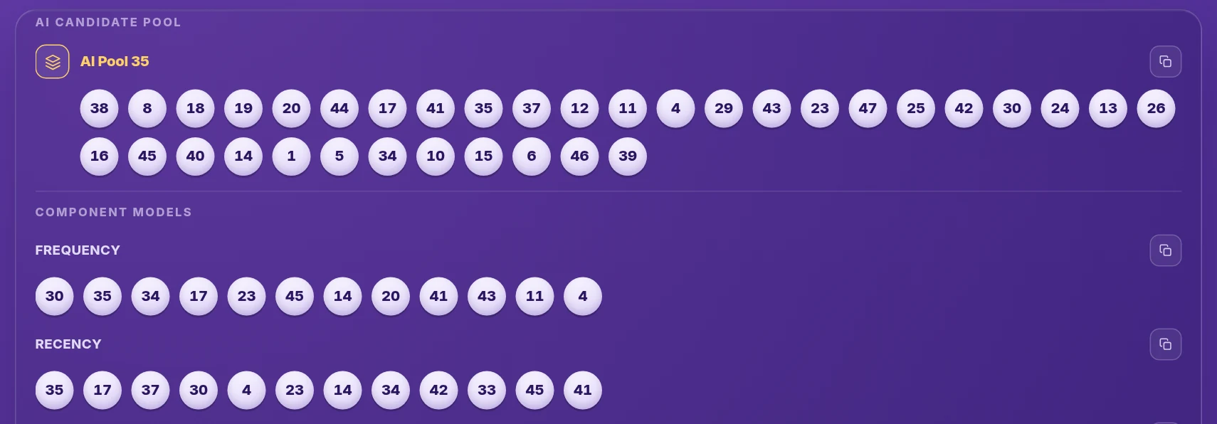 AI Pool 35 and the first component models of the run