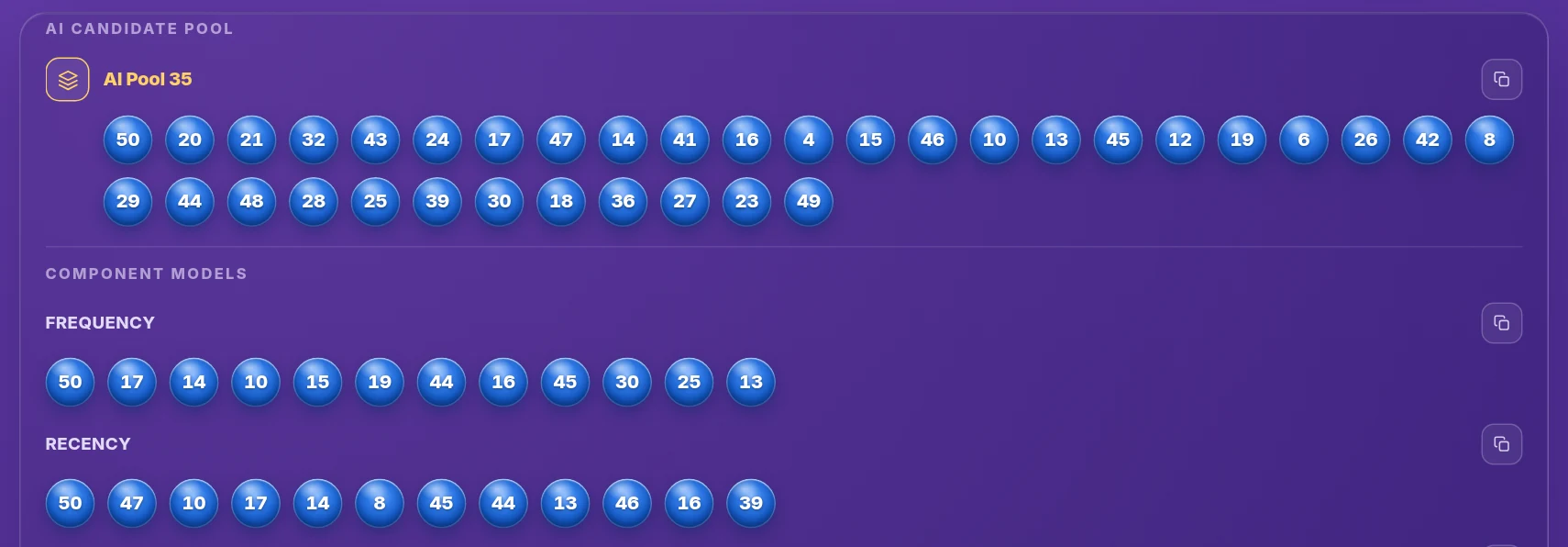 AI Pool 35 and the first component models of the run